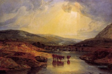  Turner Art - Abergavenny Bridge Monmountshire éclaircir après une journée d’observation paysage Turner